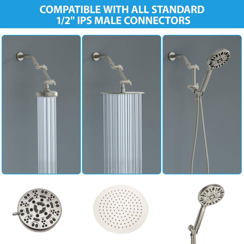 LORDEAR 4.23 in. L Adjustable Rain Shower Extension Arm in Brushed Nickel (3)