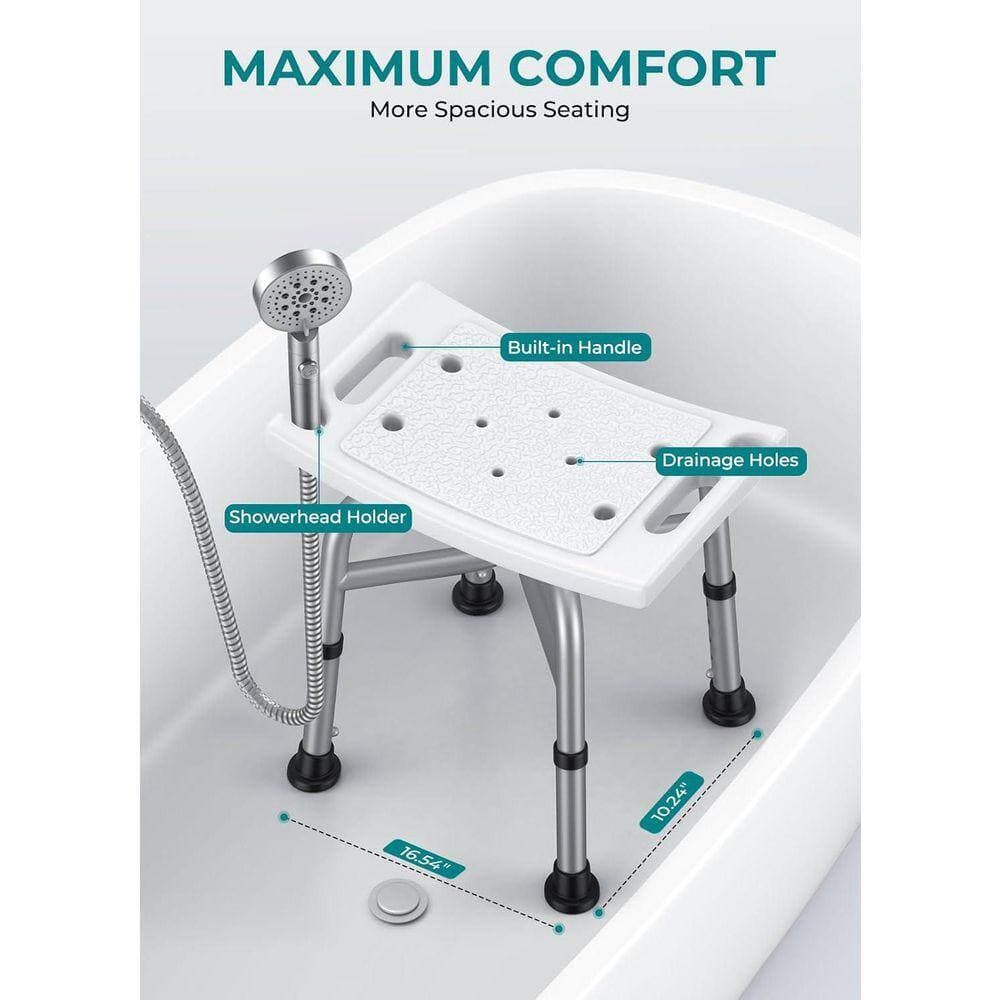 Unbranded 450LB Shower Chair 17.7 in. W Freestanding 5-Height Adjustable Non-Slip Bath Seat Tool-Free Assembly Anti-Rust in White (3)