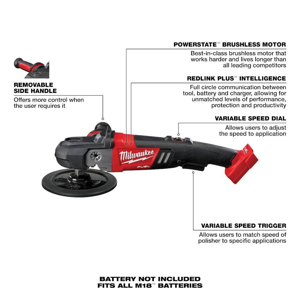 Milwaukee M18 FUEL 18V Lithium-Ion Brushless Cordless 7 in. Variable Speed Polisher w/ 1/2 in. Impact Wrench (3)