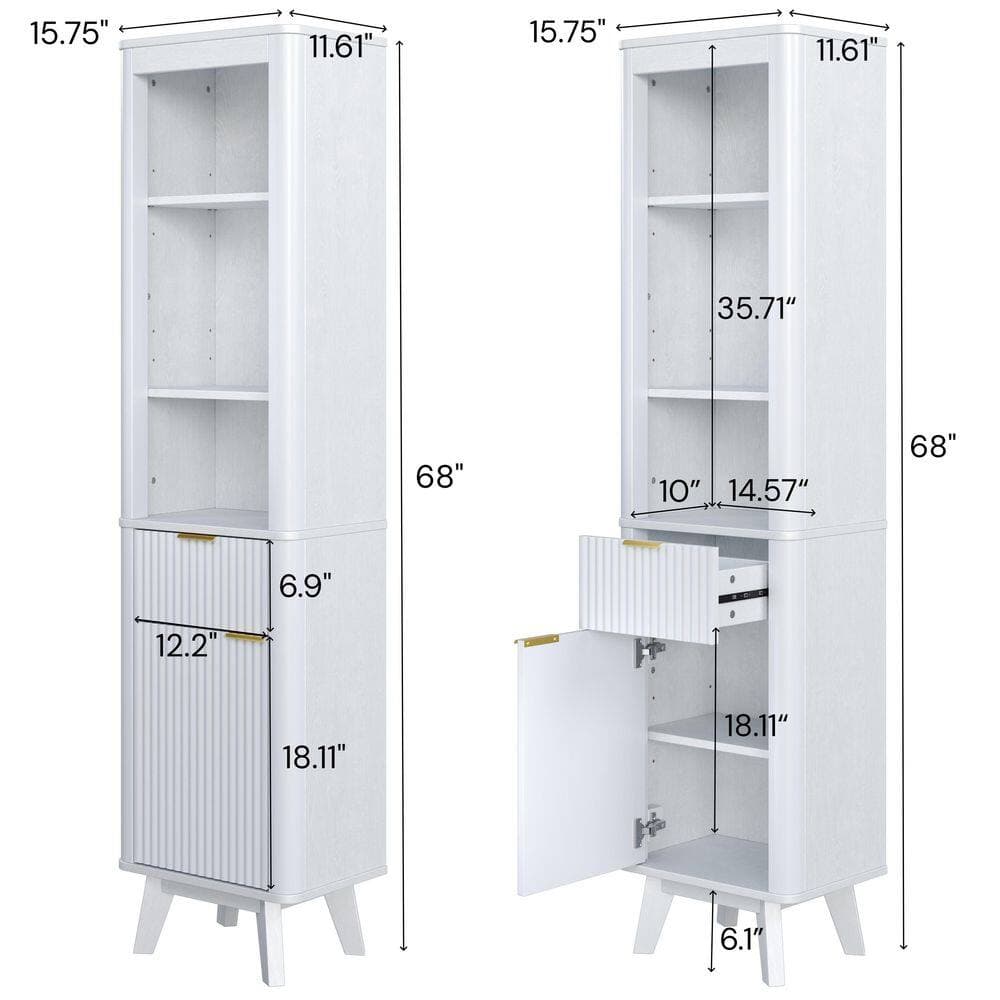 Buruis 15.7 in. W 11.6 in. D 68 in. H Bathroom Linen Cabinet with Adjustable Shelves and One Drawer (2)