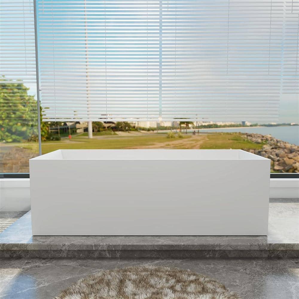 GIVING TREE 67 in. Stone Resin Freestanding Bathtub Solid Surface  Soaking Tub with Overflow and Ergonomic Backrestin Matte White (1)