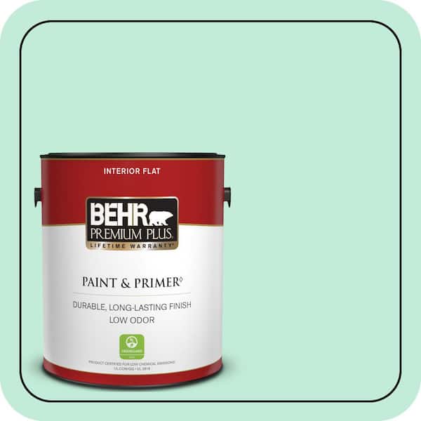 BEHR PREMIUM PLUS 1 gal. #470A-2 Seafoam Pearl Flat Low Odor Interior Paint & Primer (2)