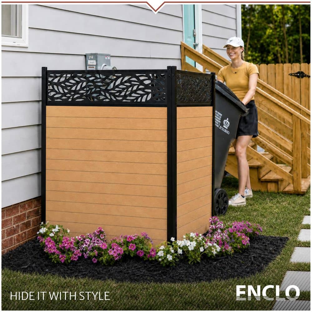 Enclo Privacy Screens 4 ft. H x 3 ft. W Privacy Nappa Lasercut WoodTek Vinyl Cedar Color Outdoor Privacy Screen Kit (2-Panels) (2)