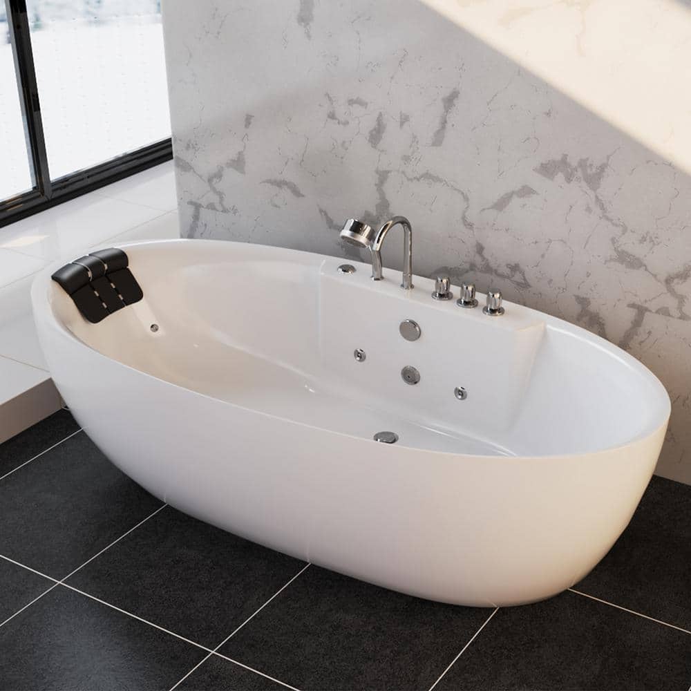 Empava Luxury 67 in. Center Drain Acrylic Freestanding Flatbottom Whirlpool Bathtub in White with Faucet (1)