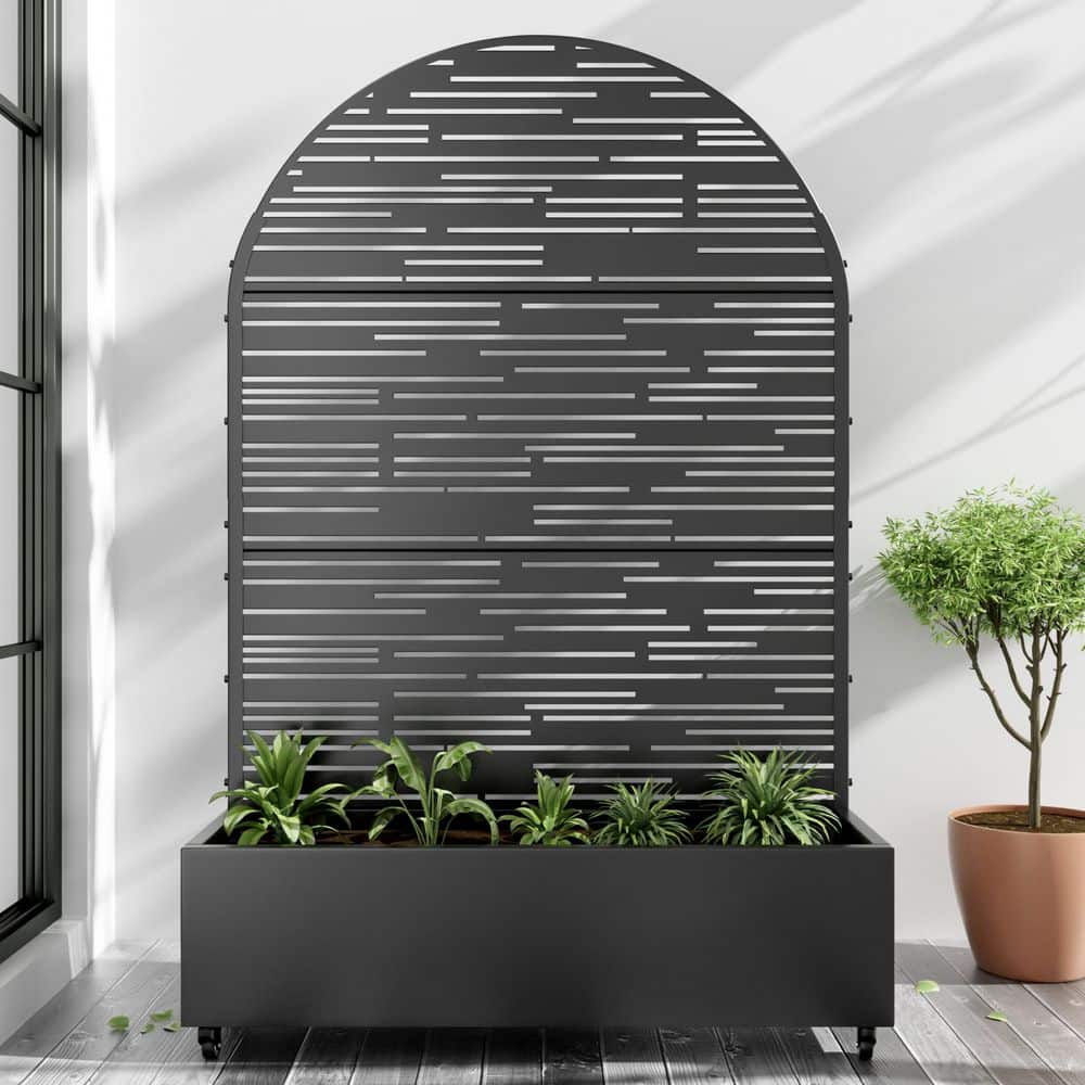 Lumioca 71.37 In. H x 46.8 In. W Black Metal Arch Outdoor Raised Garden Bed With Climbing Frame Wall Decor (Shine) (1)