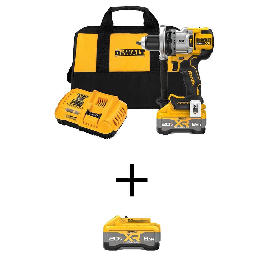 DEWALT 20V XR Lithium-Ion Cordless Hammer Drill Kit with (2) 8.0 Ah Battery, Charger and Kit Bag (1)