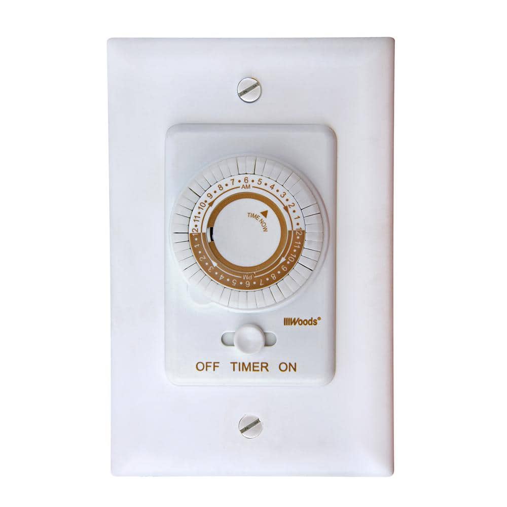 Woods 20-Amp 24-Hour In-Wall Programmable Mechanical Timer, White (2)