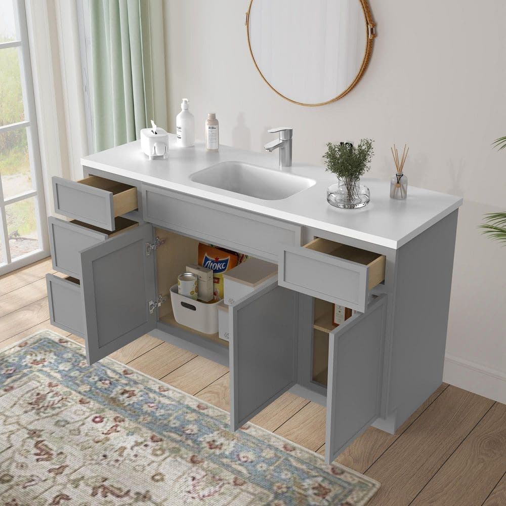 Vanity Art Colton 69 in. 3-Door and 4-Drawer Freestanding Shaker Bathroom Vanity Cabinet (No Top) in Gray — Unassembled (3)