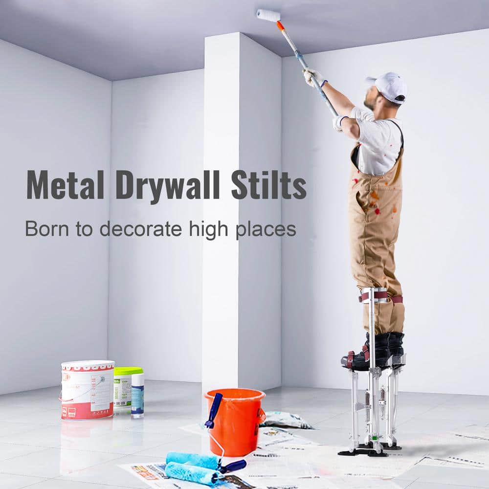 SVOPES Adjustable Drywall Stilts, 18 in. to 30 in. Aluminum Tool Stilts with Protective Knee Pads, Non-Slip Work Stilts, Silver (3)