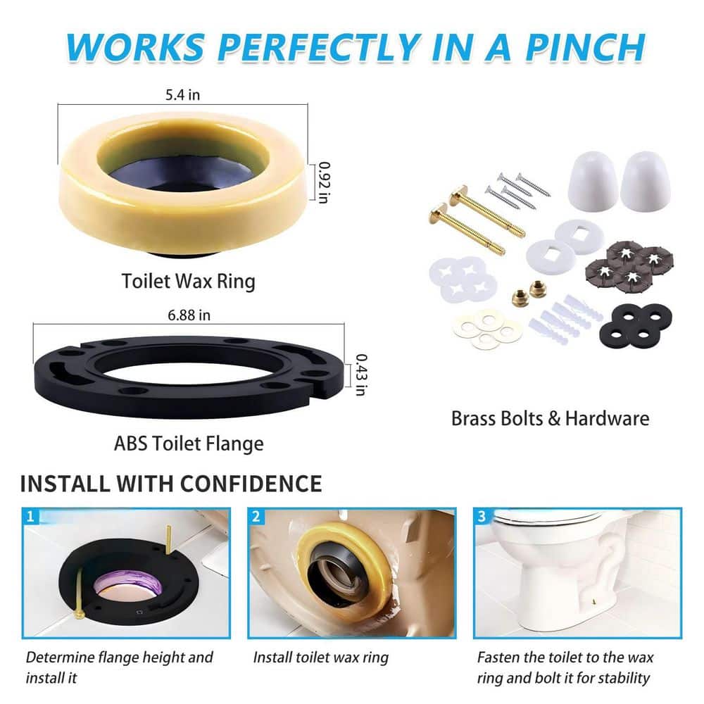 Helhom Toilet Flange with Wax Ring for Toilets, Replacement Kit Includes Bolts, PVC Toilet Flange Repair Kit (3)