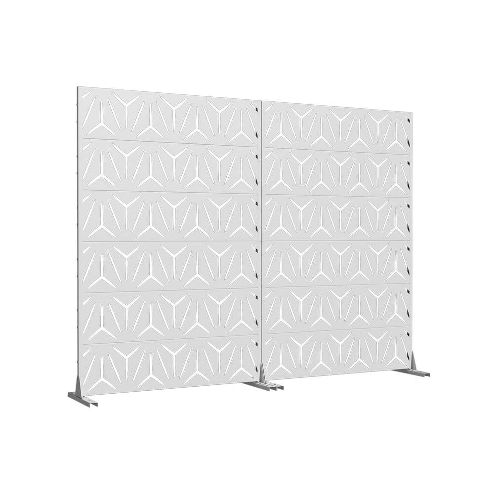 Dovelina 2-Piece 47 in. x 72 in. White Textured Metal Garden Screens Outdoor Privacy Screen (1)