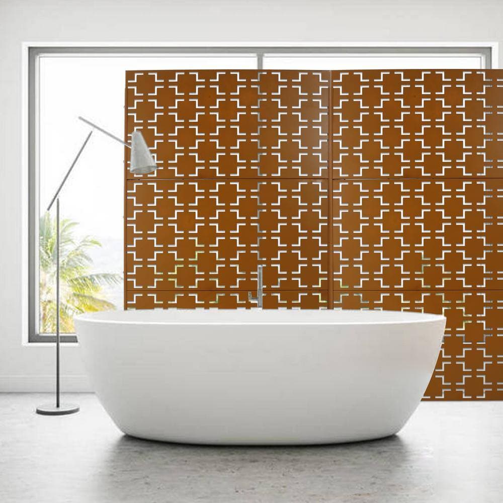 Sudzendf Outdoor and Indoor Freestanding Decorative Privacy Screen Metal Privacy Screen, Fence Panels in Brown (2)