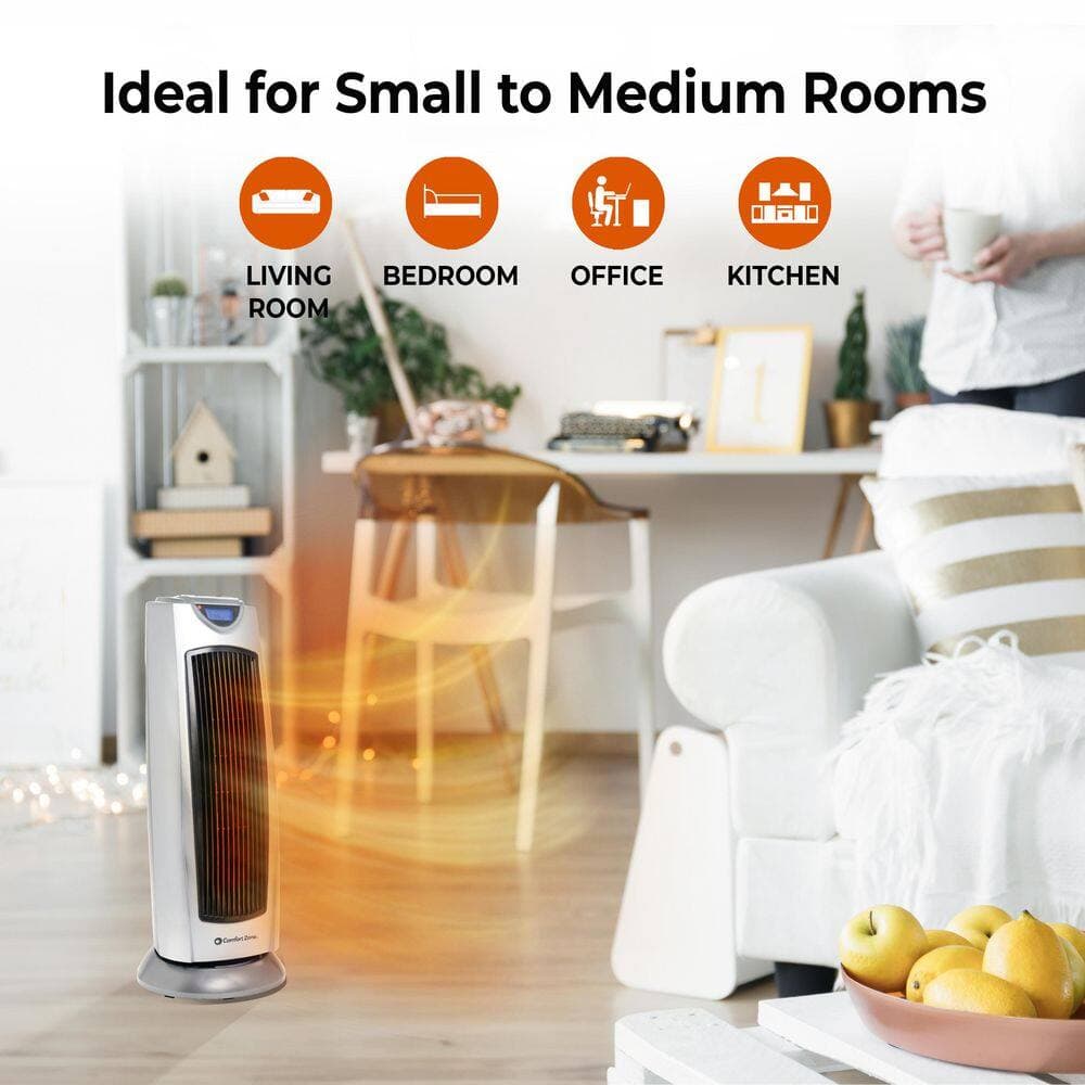 Comfort Zone 1500-Watt Digital Ceramic Oscillating Electric Tower Heater with Fan and Remote (2)