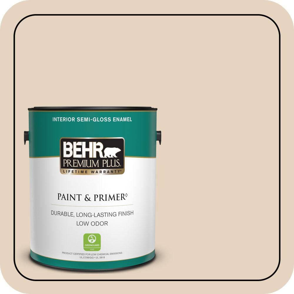 BEHR PREMIUM PLUS 1 gal. #QE-10 Stone Wash Semi-Gloss Enamel Low Odor Interior Paint & Primer (1)