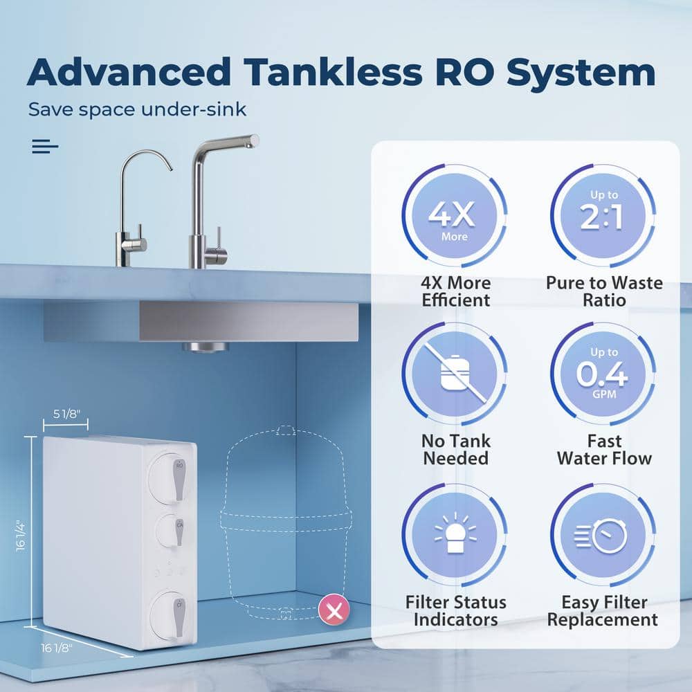 ISPRING NSF-Certified Alkaline 500 GPD Under Sink Tankless RO Water Filter System, Reduces PFAS, Lead, Fluoride, Nickel Faucet (4)