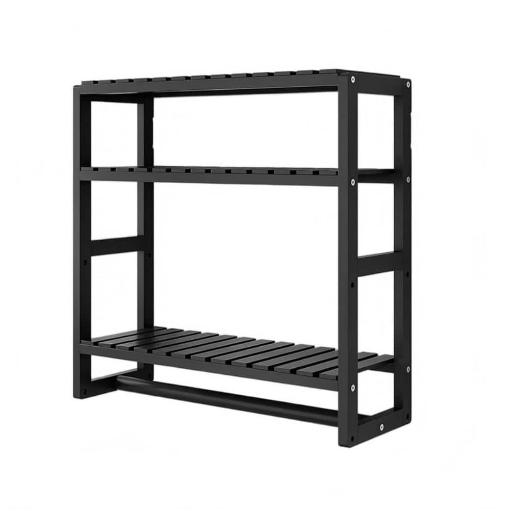 Whatseaso 16.6 in. W x 16.9 in. H x 6 in. D Black Over The Toilet Storage with Hanging Rod (1)