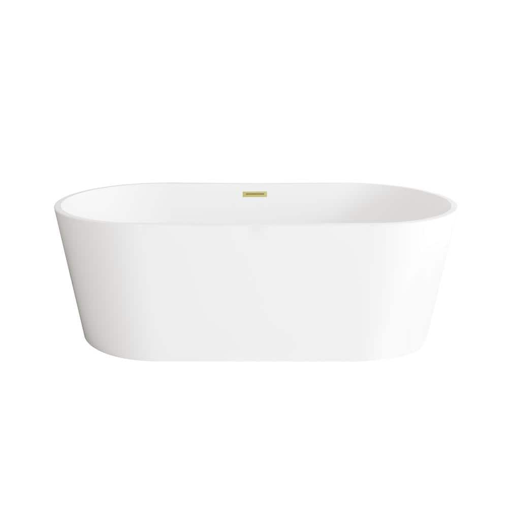 Unbranded Timeless Home 67 in. x 29.5 in. Soaking Bathtub with Center Drain in Glossy White with Brushed Gold Trim