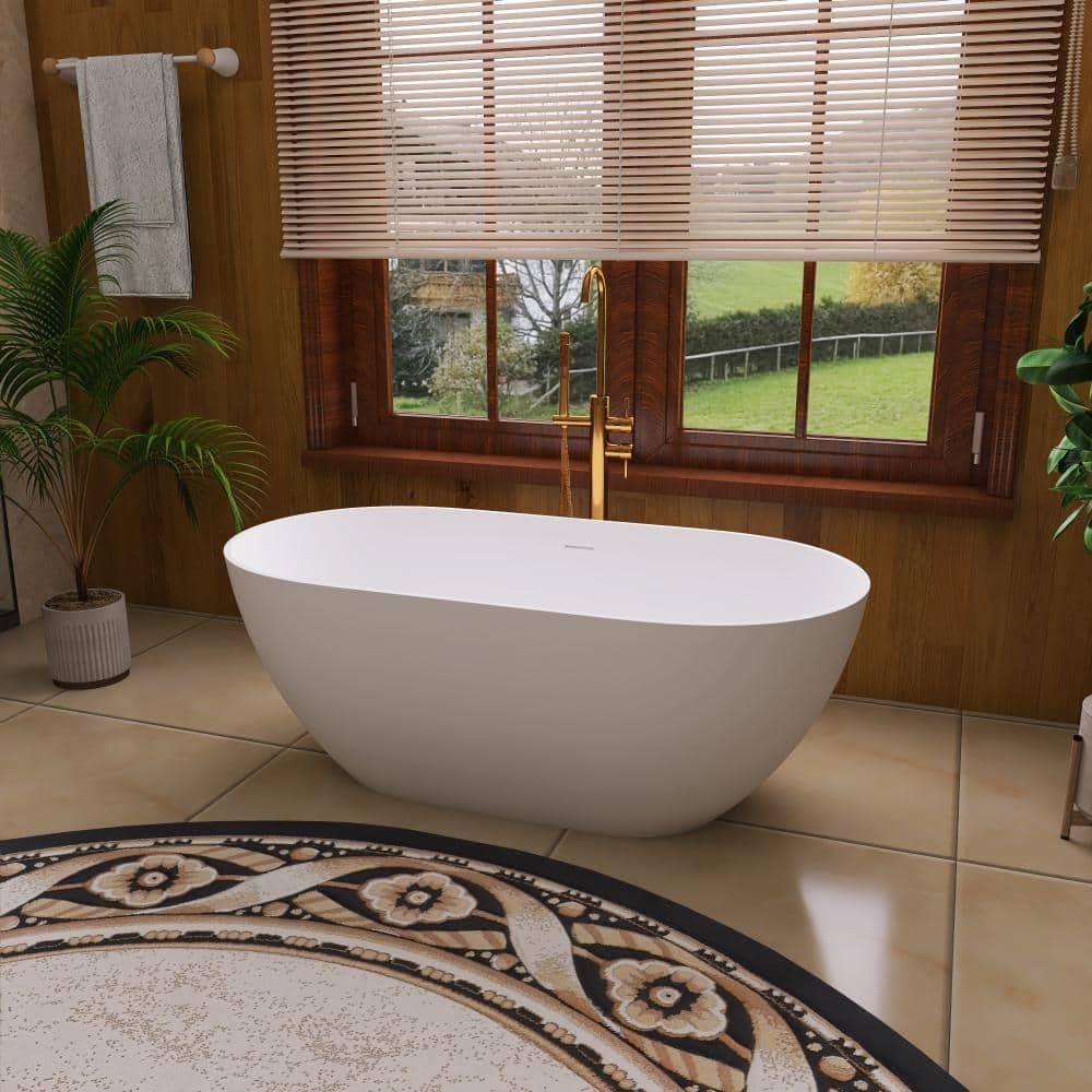 POCCI&VANCCI 59 in. Stone Resin Freestanding Non-Whirlpool Bathtub in Matte White (3)