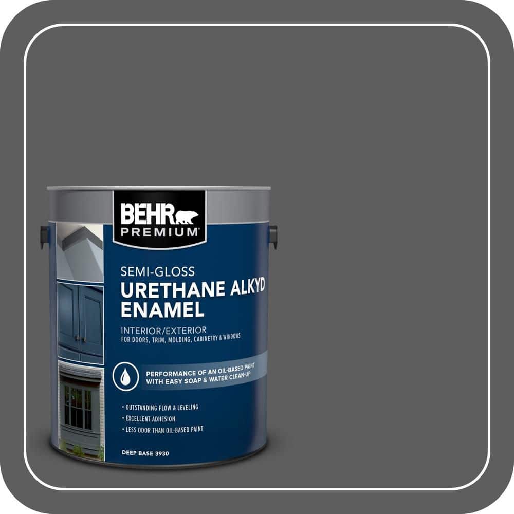 BEHR PREMIUM 1 gal. #N520-6 Asphalt Gray Urethane Alkyd Semi-Gloss Enamel Interior/Exterior Paint (1)