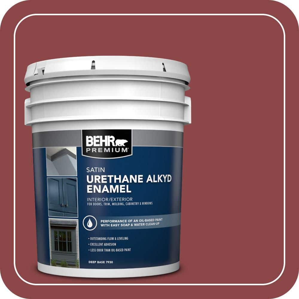 BEHR PREMIUM 5 gal. #PPU1-10 Forbidden Red Urethane Alkyd Satin Enamel Interior/Exterior Paint