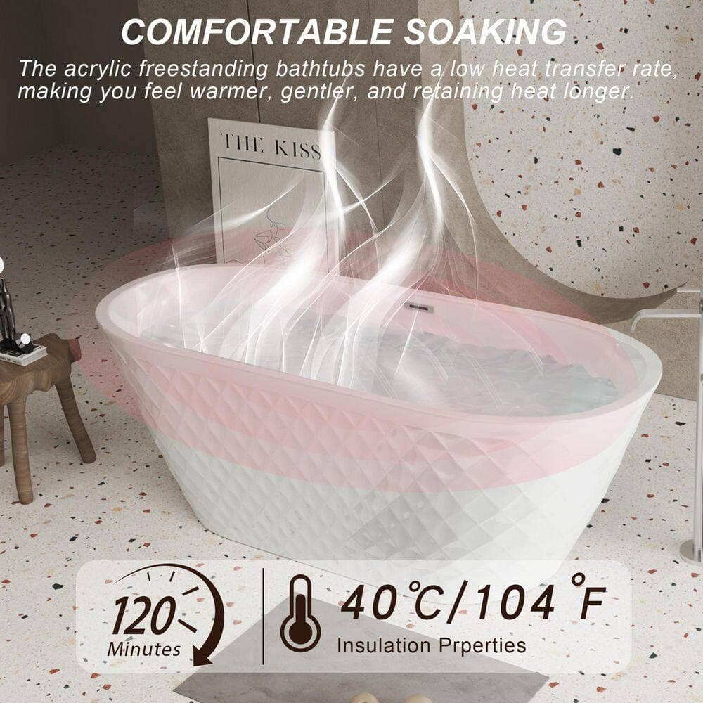 WELLFOR 59 in. x 29.5 in. Soaking Bathtub with Center Drain in Gloss White with Chrome Overflow and Pop-Up Drain (3)