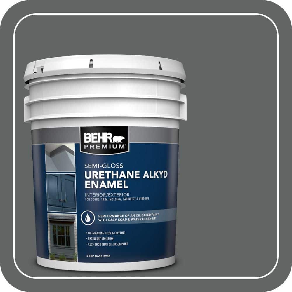 BEHR PREMIUM 5 gal. #BXC-41 Charcoal Urethane Alkyd Semi-Gloss Enamel Interior/Exterior Paint