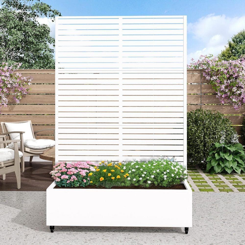 PexFix 72 in. H x 47 in. W Rectanglar White Outdoor Metal Privacy Screen Planter Box Wall Decor (1)