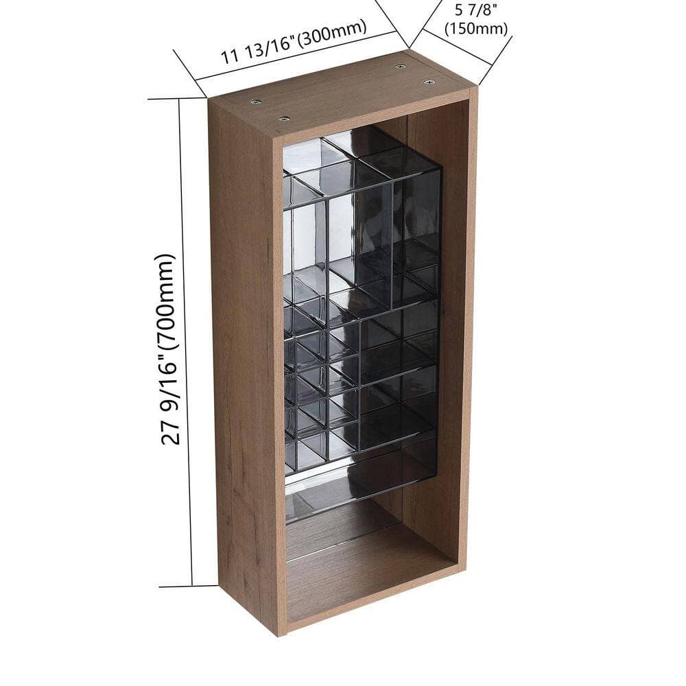 Buruis 11.8 in. W x 5.9 in. D x 27.6 in. H Bathroom Storage Wall Cabinet in Brown with Mirror (2)