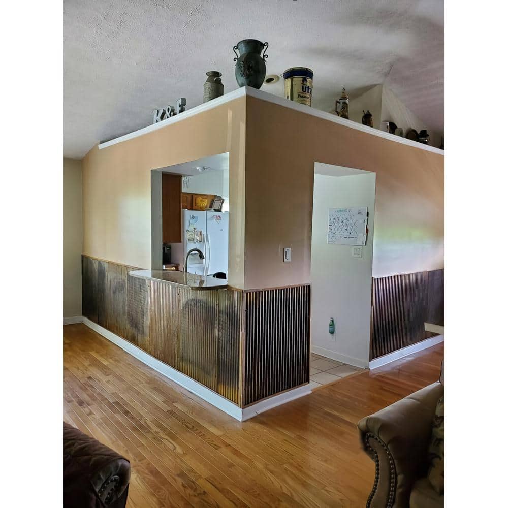 FROM PLAIN TO BEAUTIFUL IN HOURS Corrugated Metal Colorado Rusted 2 ft. x 3 ft. Steel Nail Up Wainscoting Panel (30 sq. ft./case) (3)