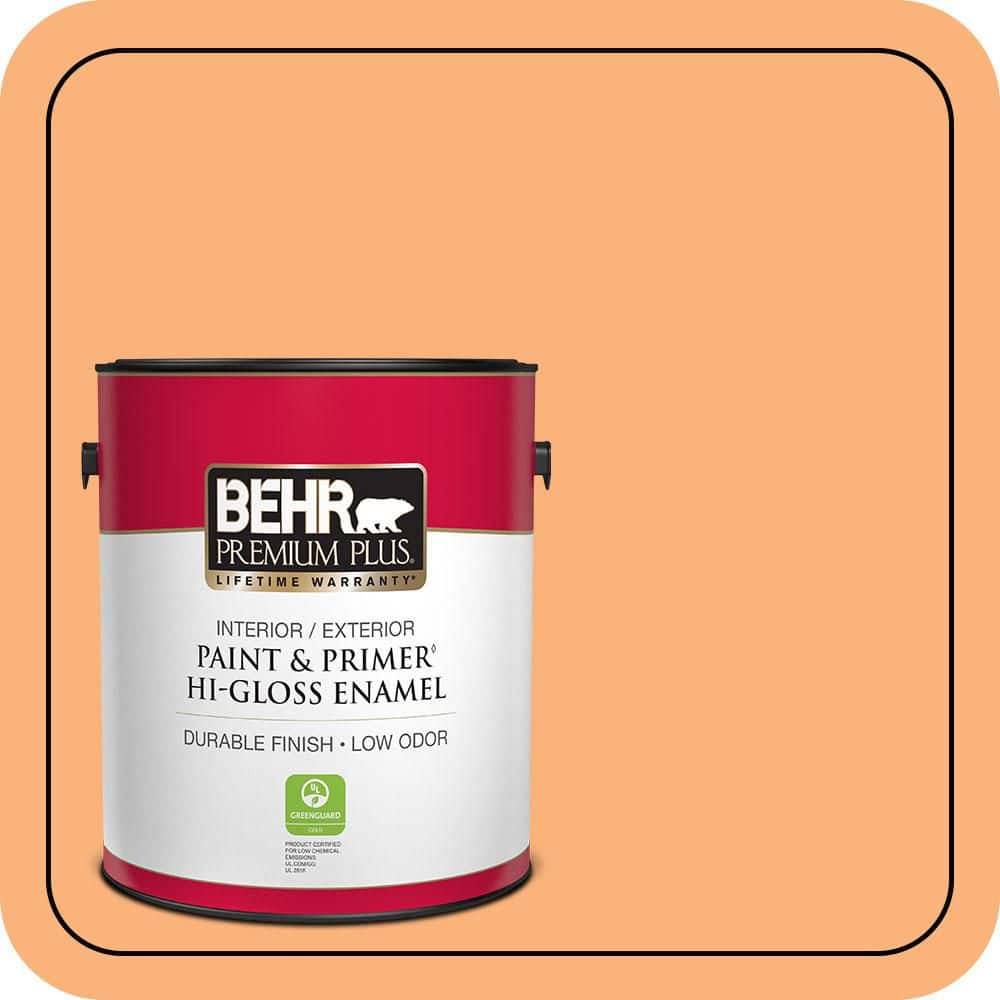 BEHR PREMIUM PLUS 1 gal. #P220-5 Fuzzy Peach Hi-Gloss Enamel Interior/Exterior Paint & Primer