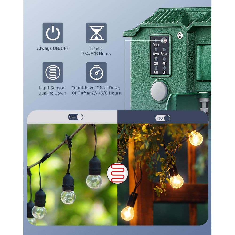 Adrinfly Outdoor Power Stake Timer with Wireless Remote, 6 ft. Extension Cord and Waterproof Design for Yard Use in Green (2)