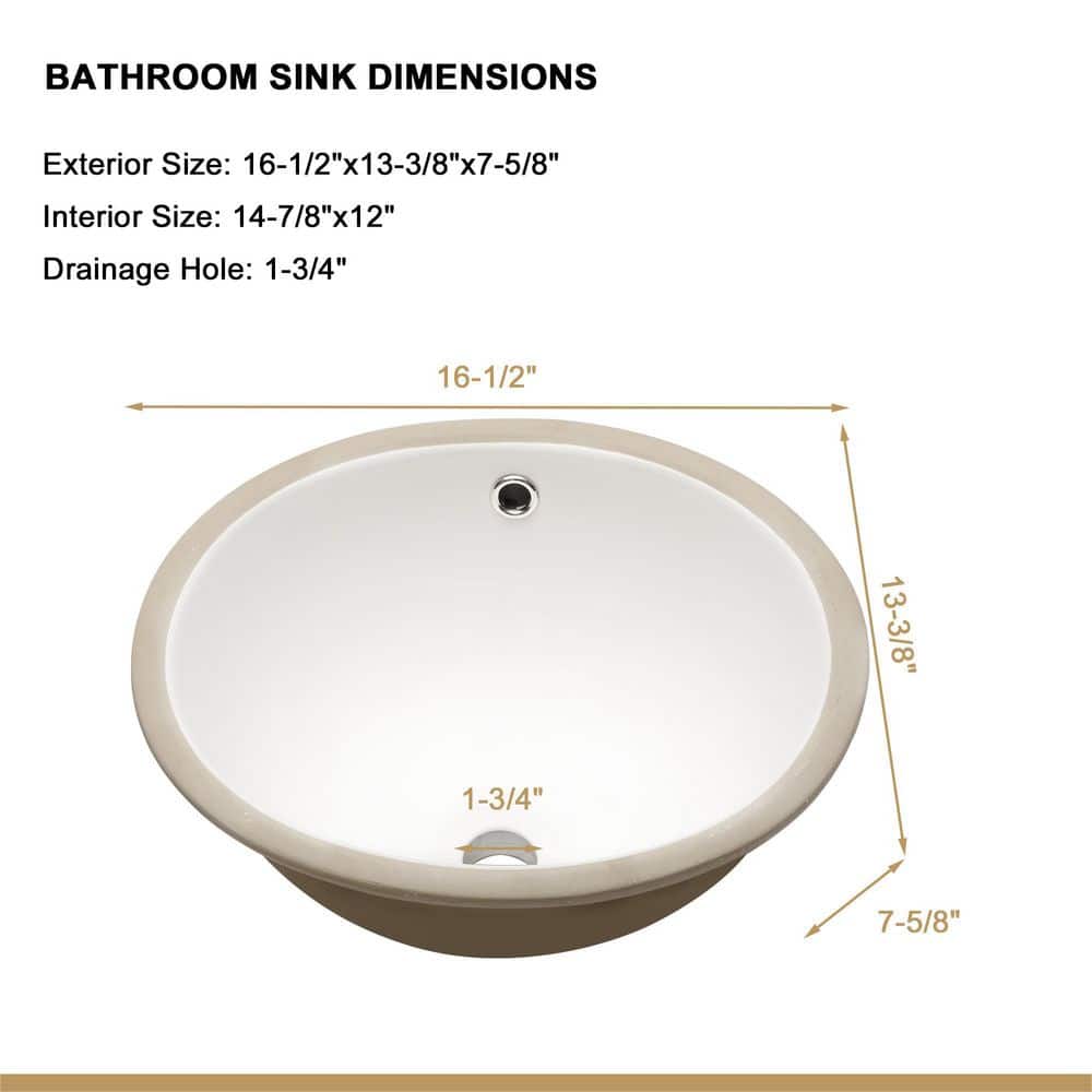 cadeninc 16.5 in. x 13.4 in. White Ceramic Oval Undermount Bathroom Sink with Overflow (2)