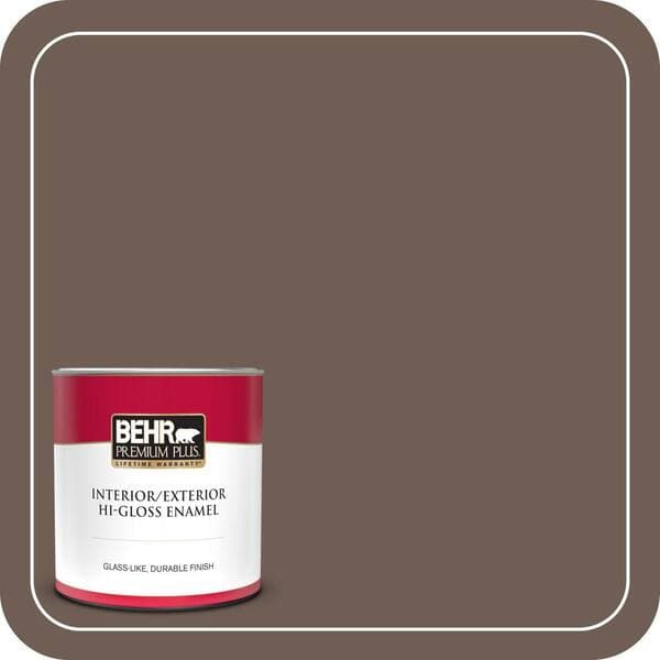 BEHR PREMIUM PLUS 1 qt. #N210-6 Swiss Brown Hi-Gloss Enamel Interior/Exterior Paint & Primer (2)