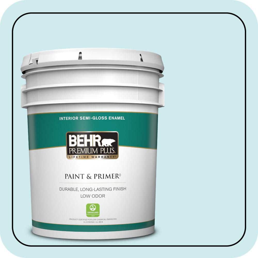 BEHR PREMIUM PLUS 5 gal. #510A-2 Salty Tear Semi-Gloss Enamel Low Odor Interior Paint & Primer