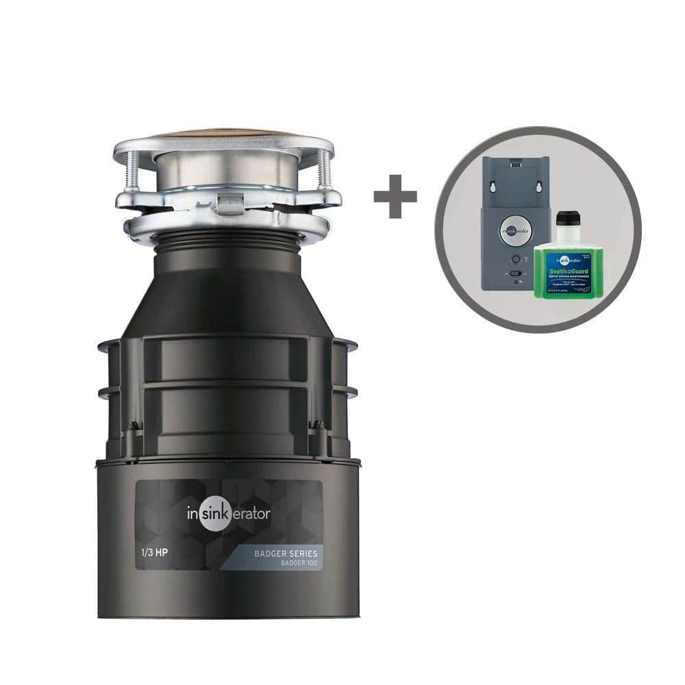 InSinkErator Badger 100, 1/3 HP Continuous Feed Kitchen Garbage Disposal with Boost Injection System, Badger Series