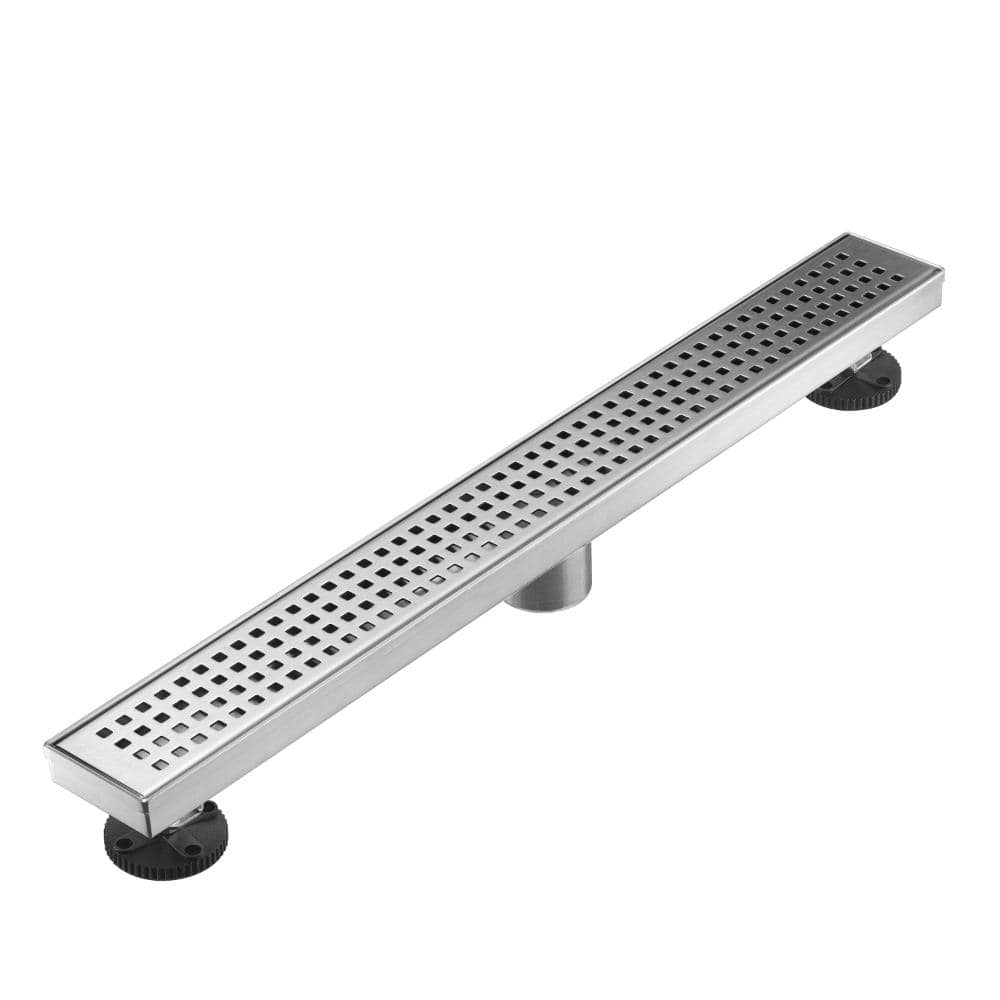 WIZ 24 in. Linear Shower Drain with Removable Grid Grate and Hair Strainer in Brushed Nickel (1)