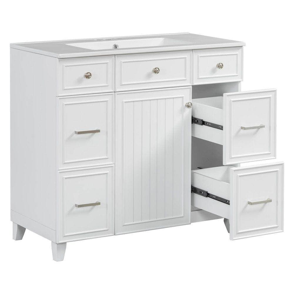 Xuanlur 36 in. Wood Bathroom Vanity, Ceramics Sink Top Combo Set White Single Sink, Shaker Cabinet with Soft Closing (2)