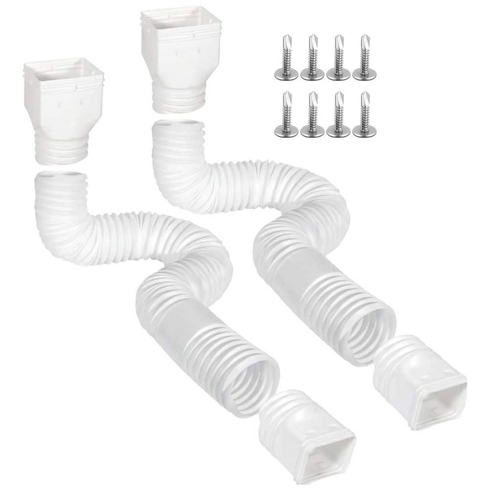Unbranded 2 Pack White Plastic PE Flexible Downspout Extension with Adapters, Extends 21 to 67 in. Outdoor Rainwater Drainage