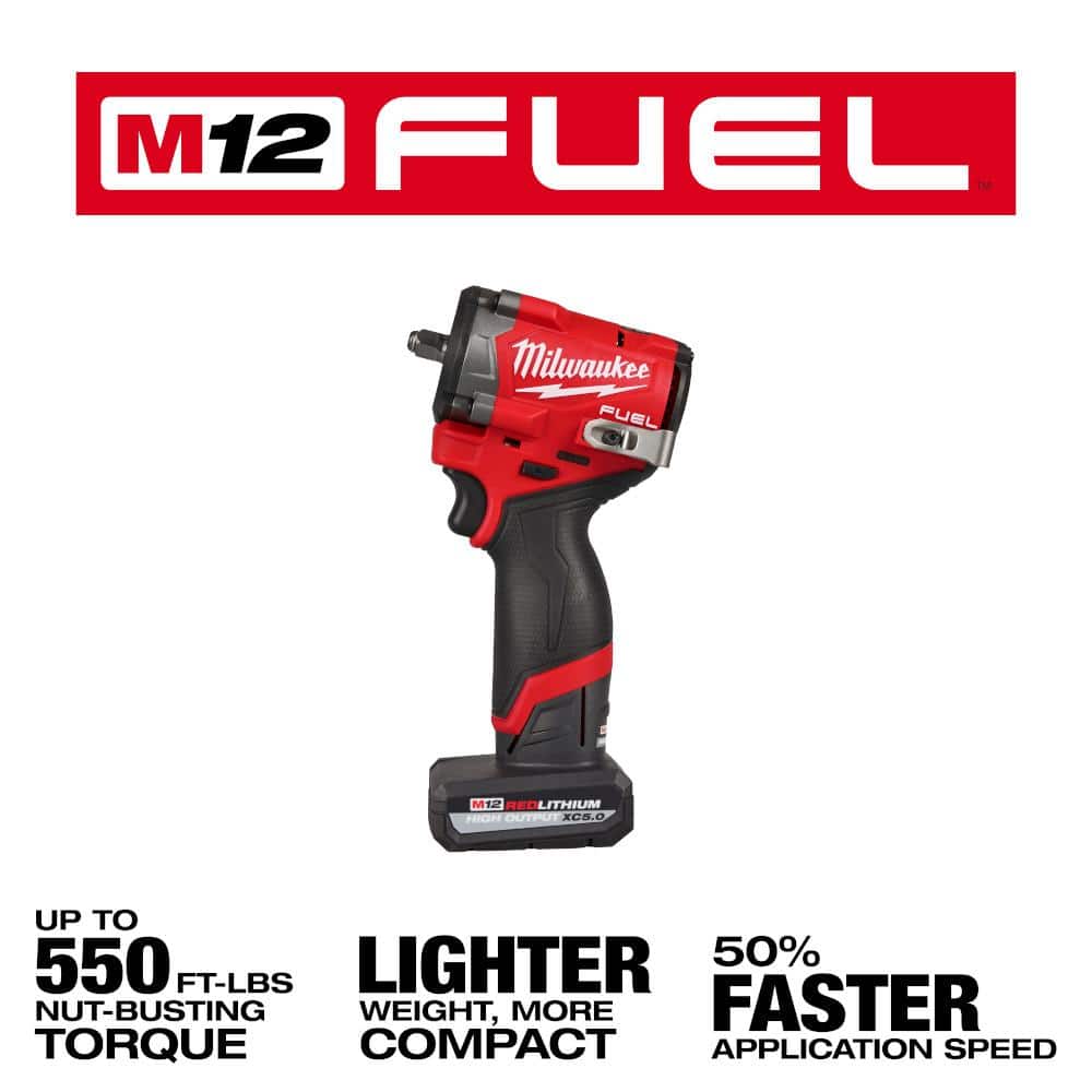 Milwaukee M12 FUEL 12V Lithium-Ion Brushless Cordless Stubby 3/8 in. Impact Wrench Kit w/SAE and Metric Impact Socket Set (43-Pc) (2)