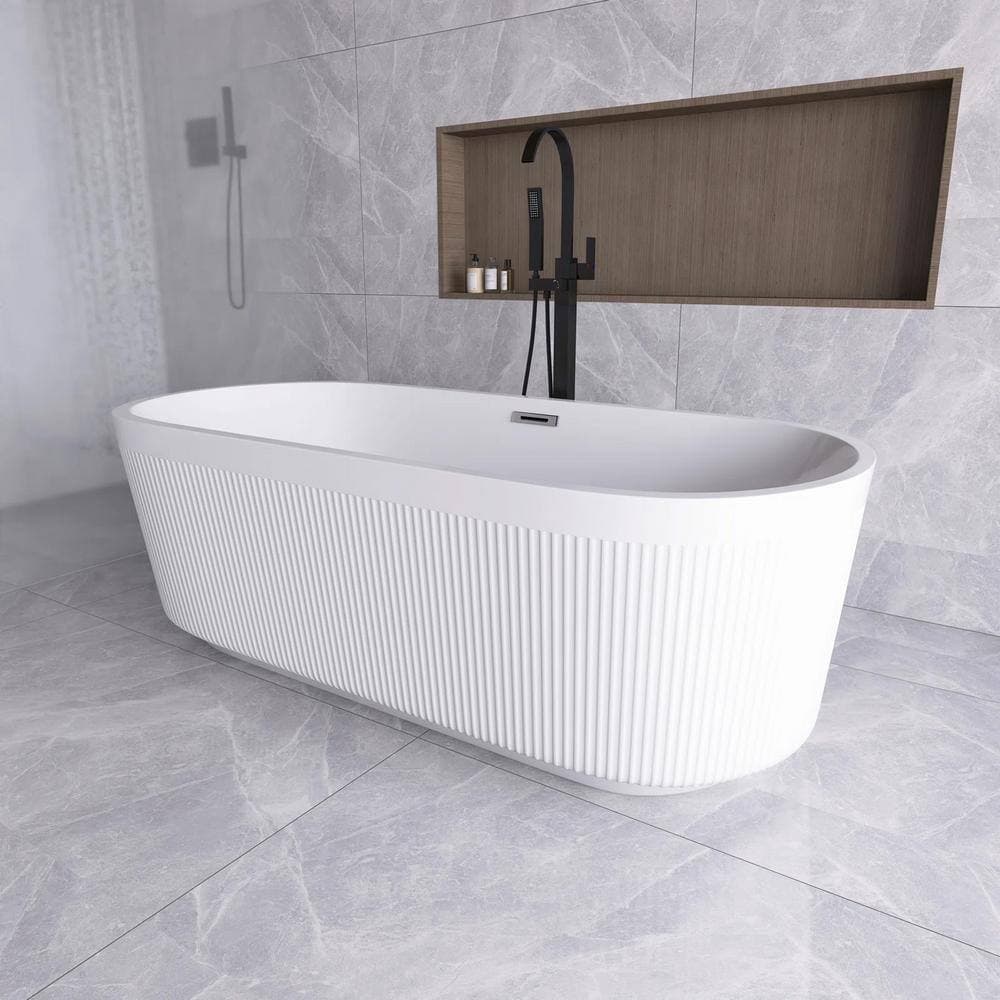 JimsMaison 67 in. x 32 in. Acrylic Freestanding Flatbottom Soaking Bathtub in Glossy White (2)