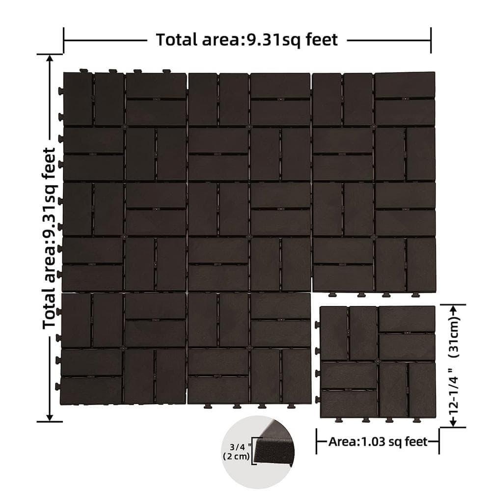 cadeninc 12 in. x 12 in. Brown Square Composite Decking Tiles, 4 Slat Plastic Outdoor Flooring Tile All Weather (Pack of 36) (2)