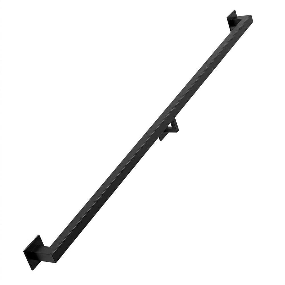 Unbranded 3 ft. Black Steel Handrail Galvanized Metal Wall Mount Stair Railing Indoor Outdoor Safety Non-Slip Industrial (1)