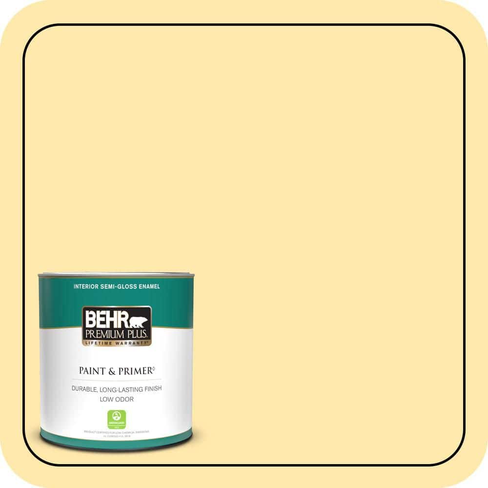 BEHR PREMIUM PLUS 1 qt. #P290-2 Sweet as Honey Semi-Gloss Enamel Low Odor Interior Paint & Primer
