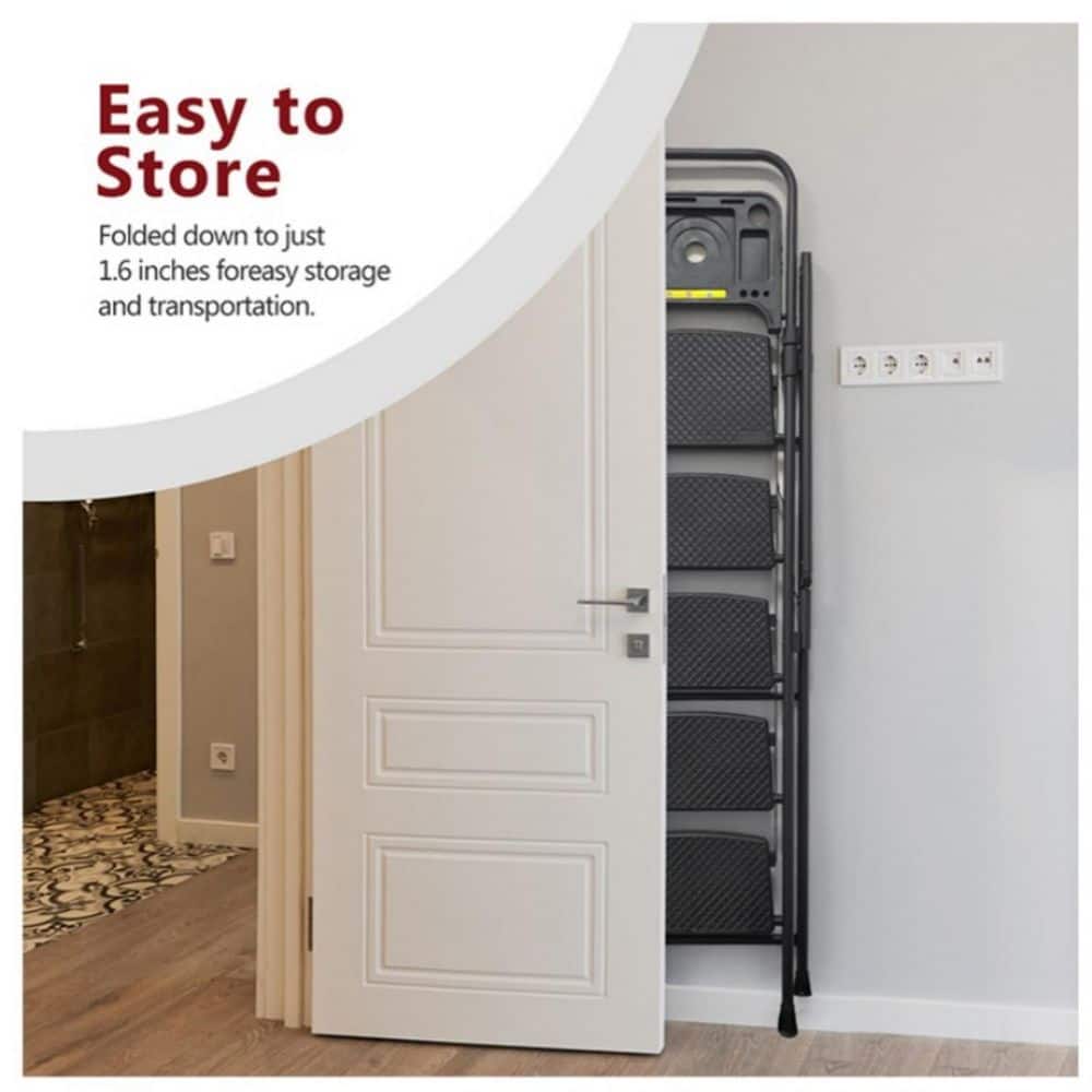 maocao hoom 4.7 ft. Reach 4 Step Folding Ladder with Non-Slip Wide Pedals, Soft Handle, Non-Slip Feet, 440 lb Capacity Steel Ladder (2)