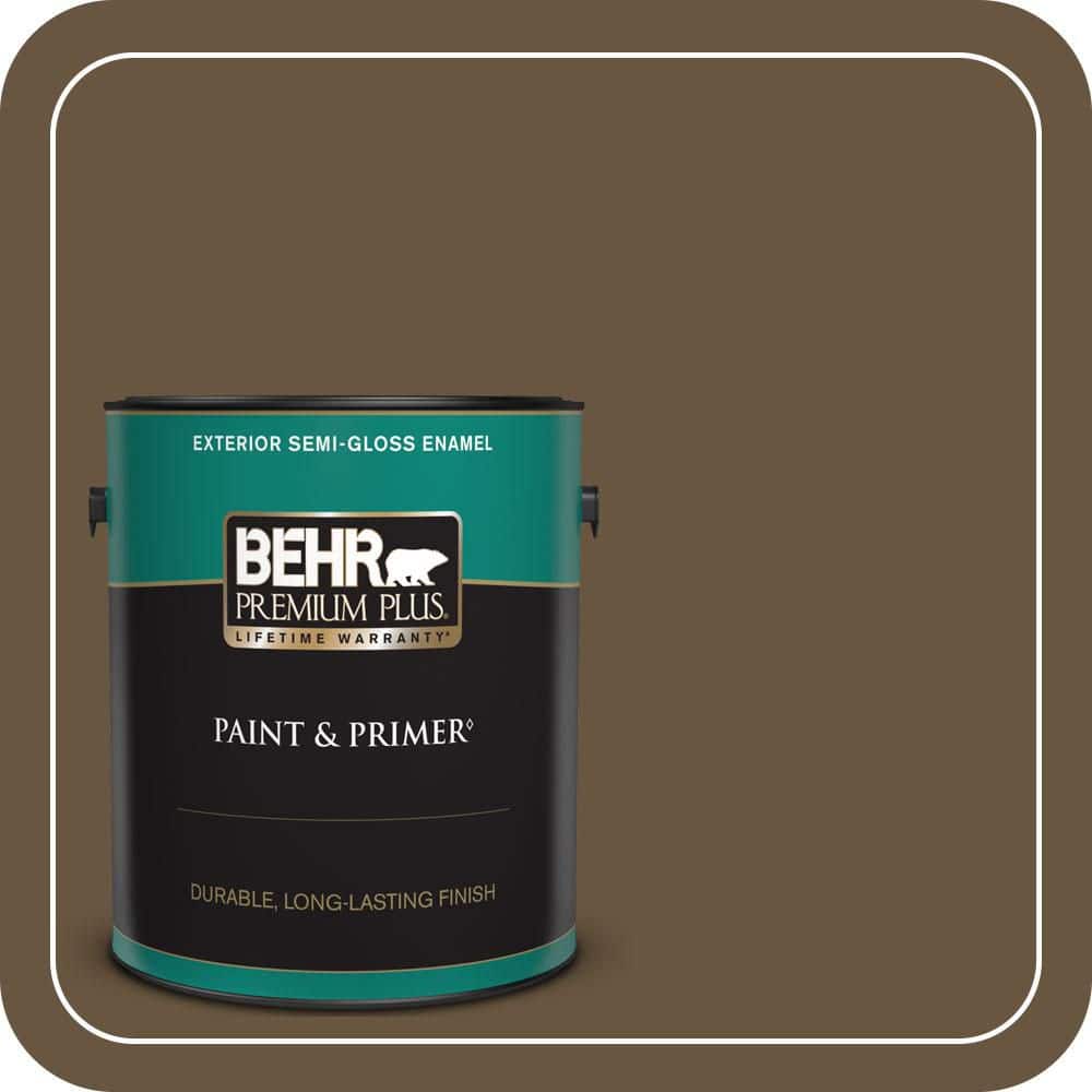 BEHR PREMIUM PLUS 1 gal. #S-H-700 Burley Wood Semi-Gloss Enamel Exterior Paint & Primer