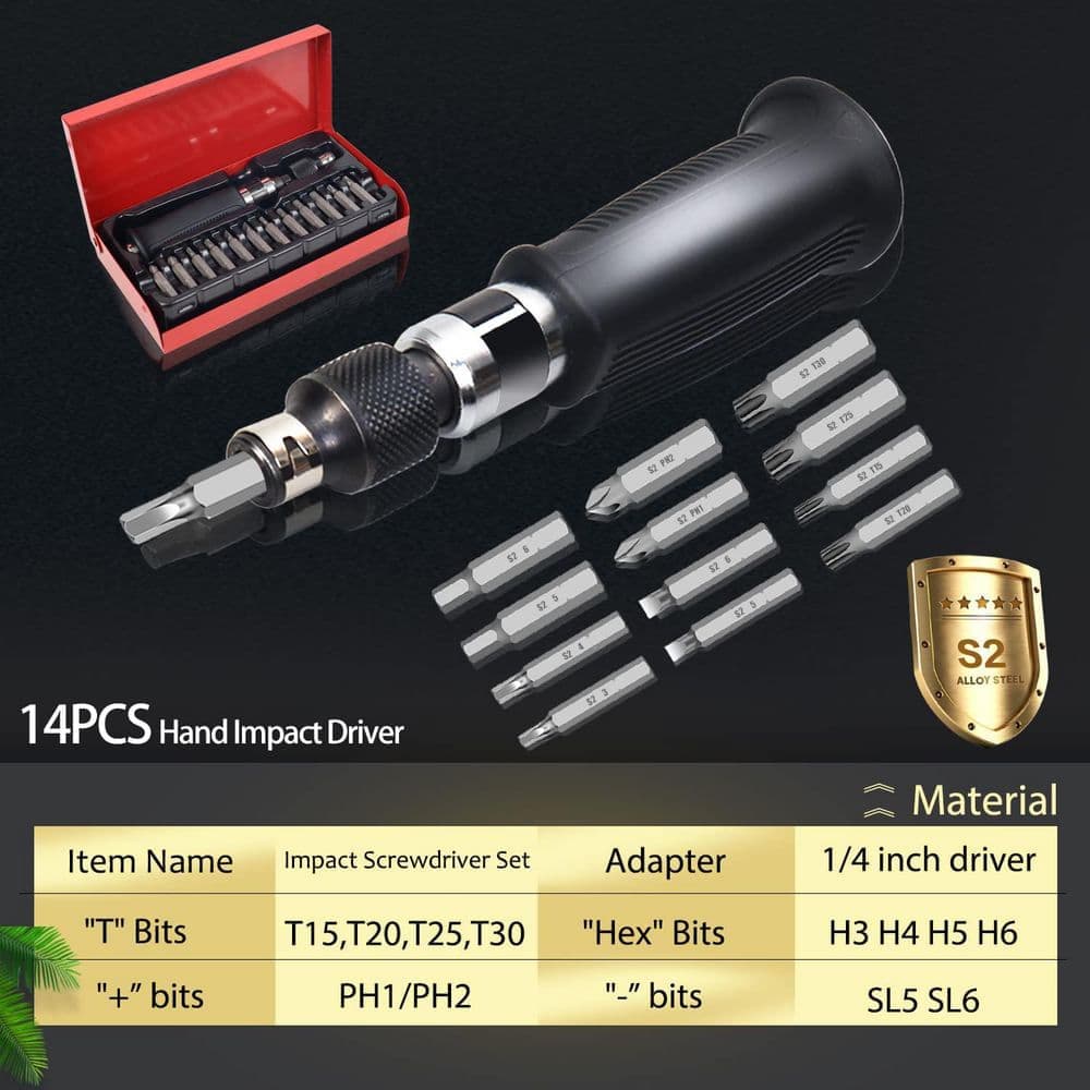 YICHUHAOXI 15-Piece Manual Reversible Impact Driver Set S2 Steel 1/4 in. Disengage Rusted Fasteners Bolts Screws Repair (3)