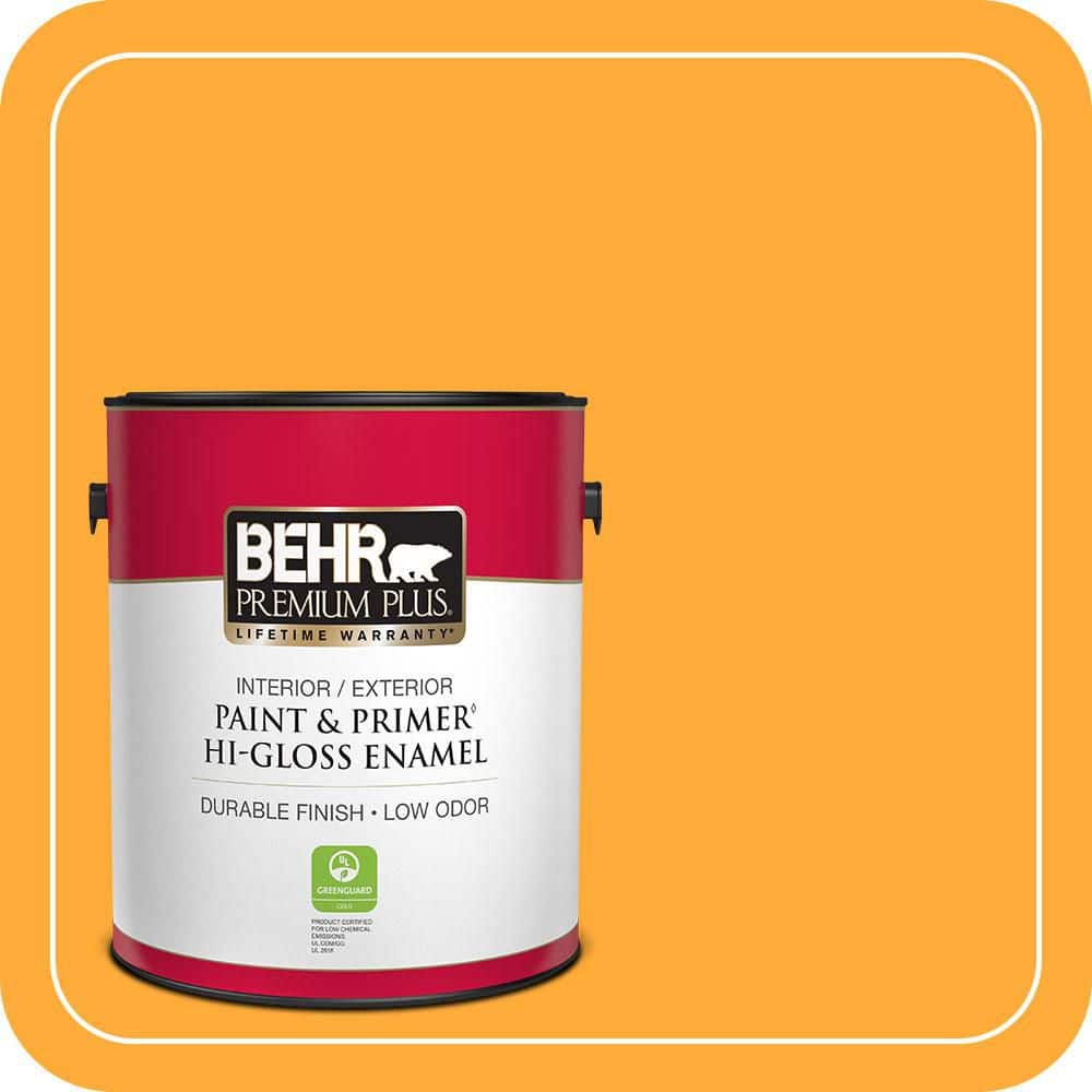BEHR PREMIUM PLUS 1 gal. #S-G-310 Peach Butter Hi-Gloss Enamel Interior/Exterior Paint & Primer