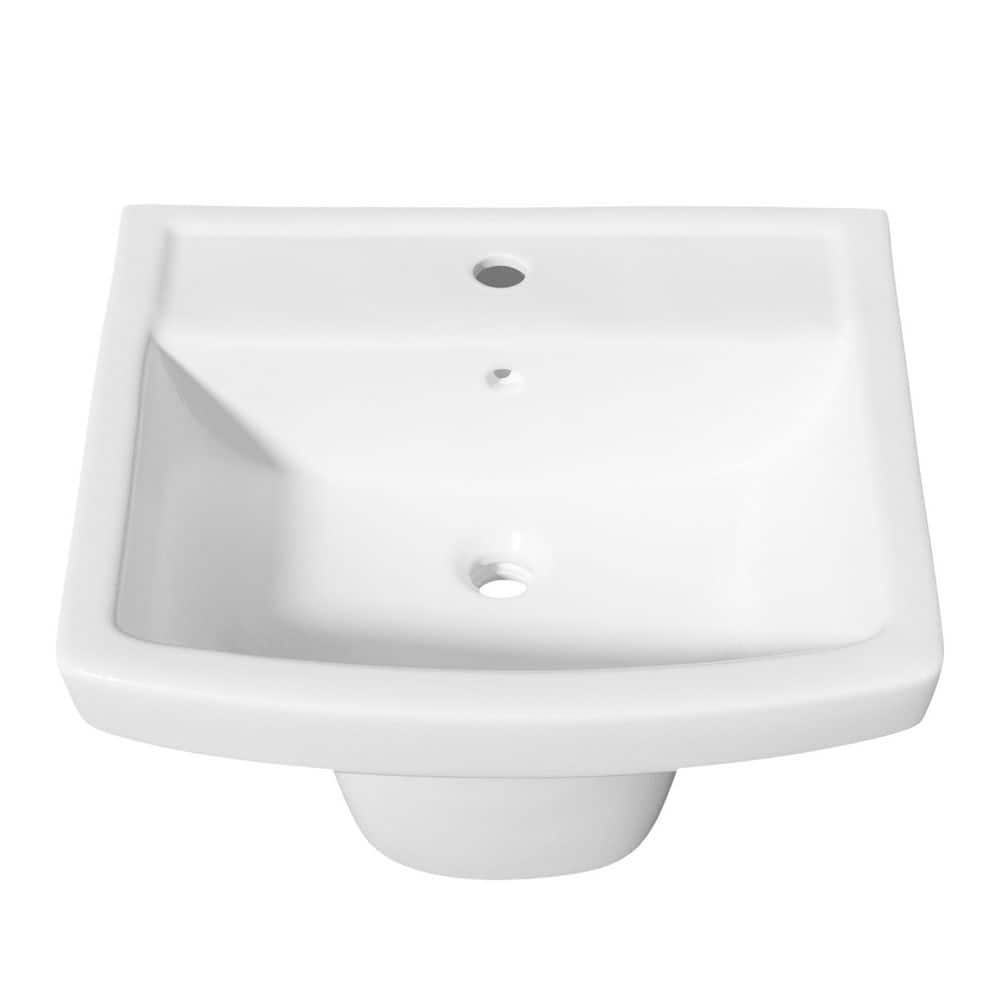 WetBase 21 in. Wx18 in. Dx15 in. H Wall Mount Bathroom Sink U-Shape in White Vitreous China With 1 Faucet Hole, Overflow Drain