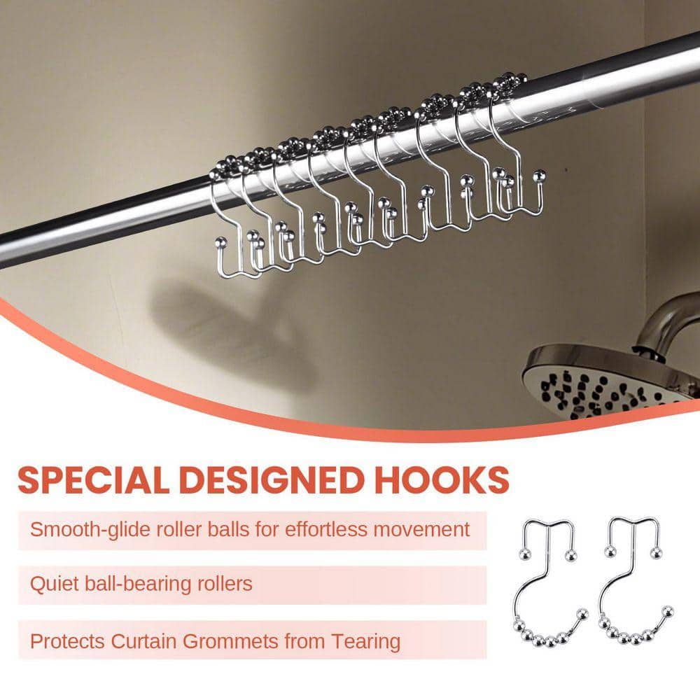 VEVETTA 42 in. 48 in. x 72 in. 78 in. Stainless Steel Bathroom Adjustable Shower Curtain Rod w/16 Shower Curtain Rings in Chrome (3)