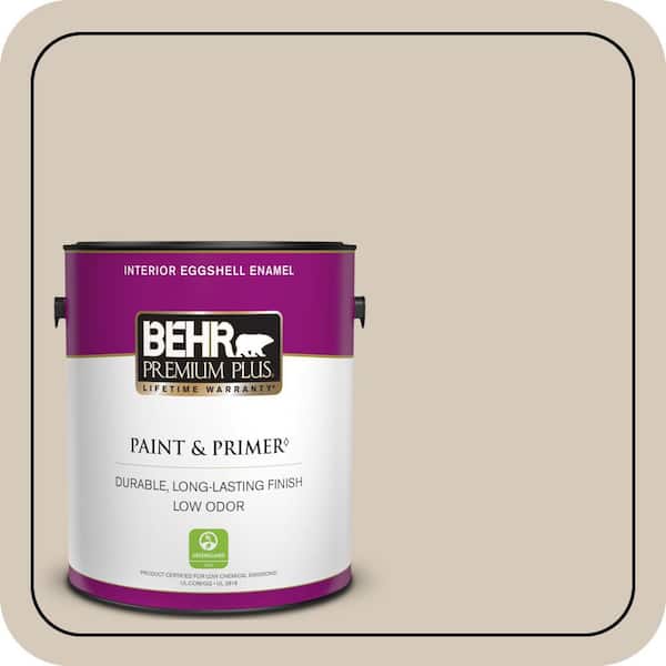 BEHR PREMIUM PLUS 1 gal. #PPU5-12 Almond Wisp Eggshell Enamel Low Odor Interior Paint & Primer (2)